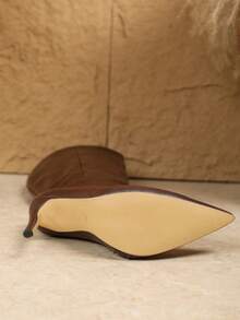 Ellevyn Giày bốt cao đến đầu gối, mũi nhọn, khóa kéo bên hông, kiểu dáng ôm vừa vặn, màu cà phê, gợi cảm, thời trang, dài 12cm, dành cho nữ, giày thu đông, phối với quần áo mùa thu, áo hoodie, bốt nâu - Cà phê nâu - Xem 5