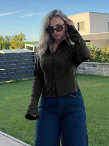 Jeta Ari Women's Striped Button-Down Long Sleeve Casual Shirt Fall Cloth For Women - Black - View 4