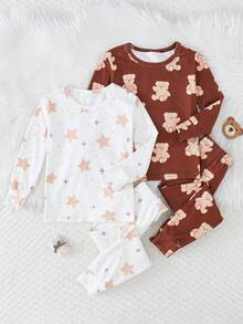 THE HAPPY LOOK 4件套女童卡通动物印花针织柔软圆领长袖上衣和松紧腰长裤贴身睡衣套装 - 彩色 - 查看 6