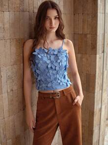 MOTF PREMIUM Áo thun nữ không tay họa tiết hoa 3D mùa hè - Màu xanh lam - Xem 6