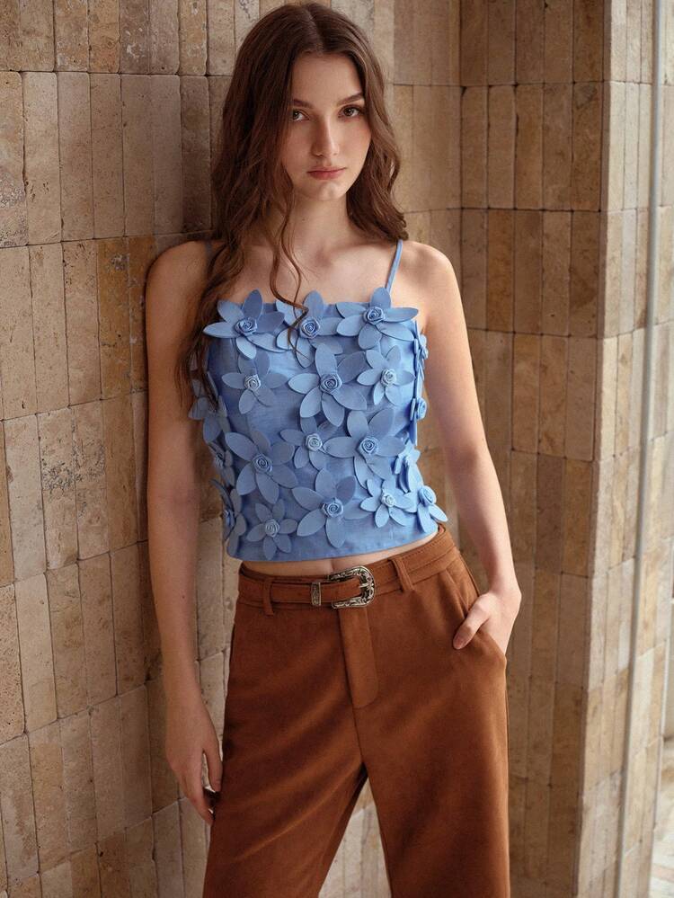 Top FEMININA DE VERÃO SEM MANGAS COM FLORAL 3D AJUSTADA