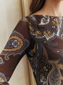 Anewsta Elegant Design Cashew Random Print Slim Fit Dress, Vacation Outfits For Women, From Spring To Summer - Multicolor - View 2