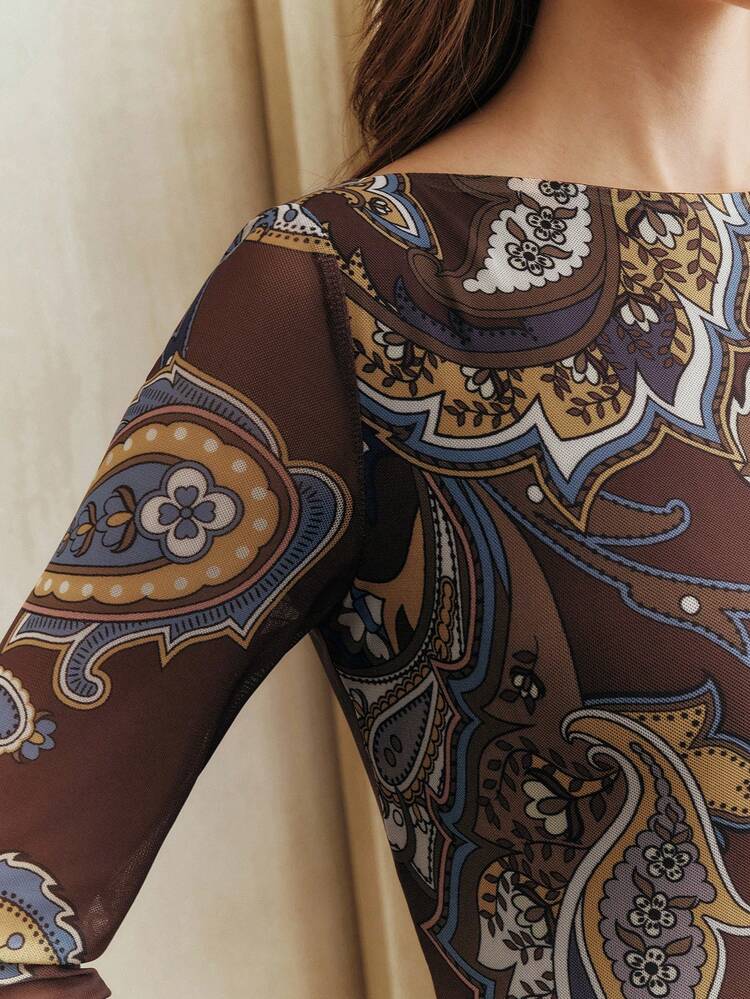 Anewsta Elegant Design Cashew Random Print Slim Fit Dress, Vacation Outfits For Women, From Spring To Summer - Multicolor - View 2