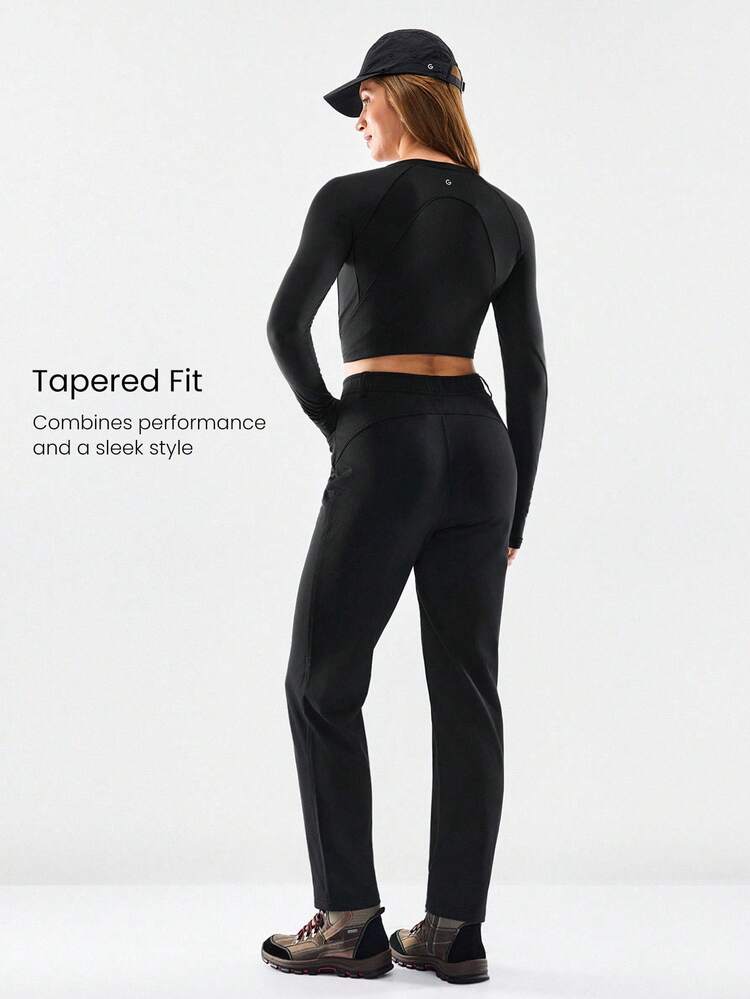 Outdoor Trek Stretchy Water-Repellant Fleece Lining Side Pockets Placket Design Elastic Waistband Tapered Pants Autumn Winter Outdoors Daily Casual Wear