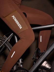 Powerista Women's Letter Print Contrast Color Bib Cycling Pants - Brown - View 6