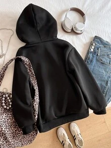 SHEIN 少女休闲豹纹保暖针织帽，适合上学和日常穿着 - 黑色 - 查看 2