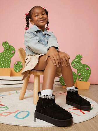 Mini mi #TribalSteps Kinderlaarsjes met gevlochten kraag met zwart platform – comfortabele en gedurfde stijl voor winterwandelingen