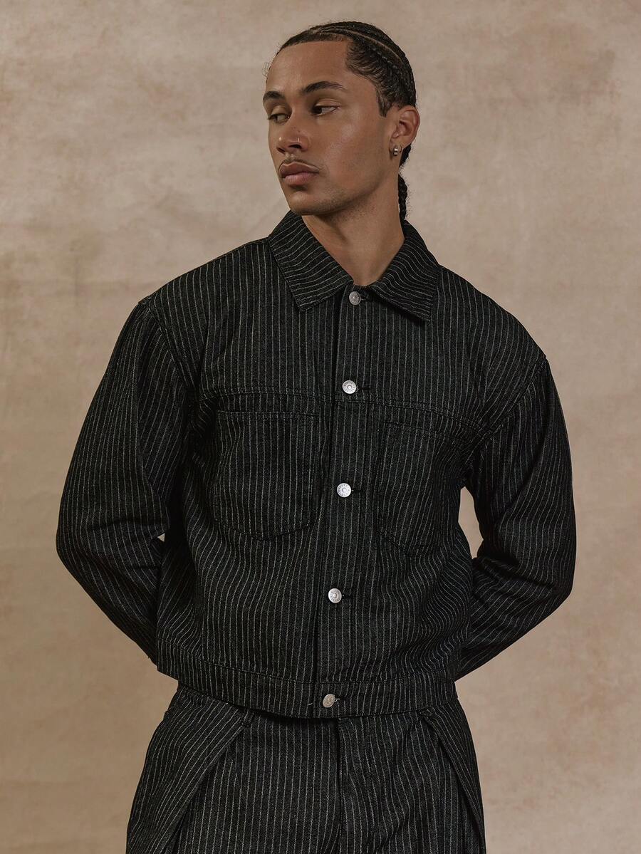 Musero Áo khoác denim dáng rộng, kẻ sọc, cài cúc dọc, chỉ có tại cửa hàng thời trang đường phố mùa Xuân & Hè. - Nhiều màu - Xem 1