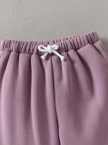 2件套少女休闲舒适圆领长袖上衣和裤子套装 - 淡紫色 - 查看 5