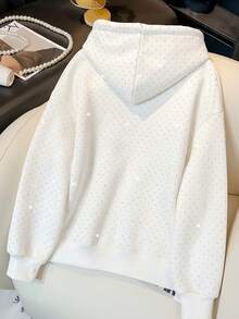 Resyla 闪亮水钻装饰女式常规款连帽长袖运动衫，秋冬款 - 白色 - 查看 2