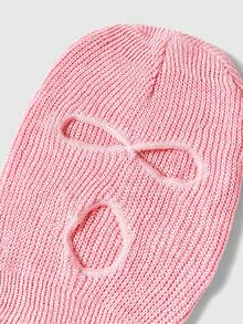 ROMWE Grunge Punk 1 件男女通用时尚嘻哈针织贝雷帽，3 孔，温暖冬季无檐小帽，适合日常万圣节佩戴 - 粉色 - 查看 2