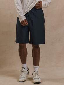 Musero Elasticated Button Detail Smart Shorts Summer Street Style Holiday Vacation Casual - Navy Blue - View 2