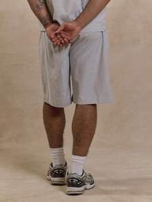 Musero Men Elasticated Pinstripe Longline Shorts Summer Street Style Holiday Vacation Casual Smart - Khaki - View 4