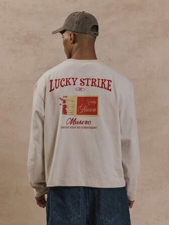 Musero 秋冬季超大款长袖品牌胸前印花图案贴片T恤