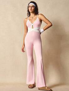 VARSIVA Jumpsuit Kaki Lebar Modis dengan Detail Lubang Warna Kontras - MultiWarna - View 10