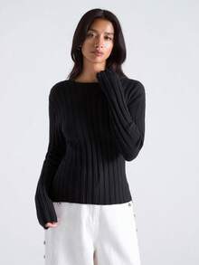 LYSMO Maglione casual a maniche lunghe con design a crociera grigio scuro, top grigio scuro per donna