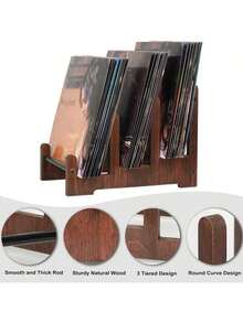 Cirelle 1pc Wooden Record Stand, Vinyl Record Storage, Can Hold 60 Vinyl Records Display Rack, Wooden Album Storage For Vinyl Records, Magazines, Files - Multicolor - View 7