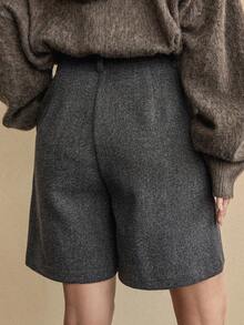 Dazy-Less 女士宽松休闲商务羊毛混纺短裤，秋冬款 - 灰色 - 查看 7