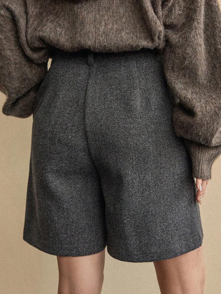 Dazy-Less 女士宽松休闲商务羊毛混纺短裤，秋冬款 - 灰色 - 查看 7