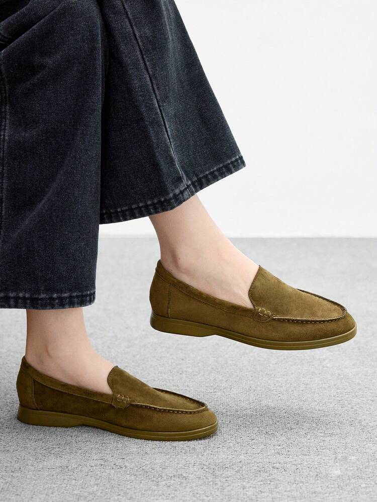 CUCCOO BIZCHIC Women's Fashionable Olive Green Suede Comfortable Casual Loafers, Suitable For Commuting, Outdoor, Shopping, Work, Daily Wear For Christmas