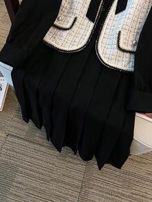 GlowEve CURVE Set da donna taglie forti elegante composto da gilet da pendolare e abito plissettato a maniche lunghe - Bianco e nero - Visualizzare 7