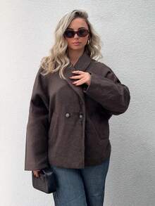 Jeta Ari Women's Autumn/Winter Modern Double-Sided Wool Fabric Fashion Versatile Solid Color Loose Wool Casual Camel Jacket - Coffee Brown - View 6