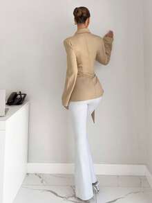 Siren Gaze Áo khoác Blazer nữ cổ ve trơn màu dài tay trang trí kim loại thời trang dành cho nữ Áo khoác Blazer nữ Áo khoác Blazer nữ Áo khoác đầm màu nâu - Màu Khaki - Xem 5