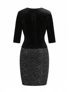 Ellevyn Women's Elegant Shiny Jacket Coat & Shiny Bodycon Mini Dress 2 Pieces Set, Autumn/Winter  Carnival Costume Valentine's Day Black Sparkle Dress Black Glitter Dress Black Sequin Dress Vegas Night Outfit Black And Silver Dress