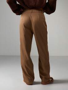MISSGUIDED Quần ống rộng kẻ sọc cạp cao, xếp ly, phong cách cổ điển, thường ngày cho công sở, mùa thu đông - màu nâu - Xem 2