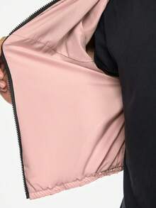 SHEIN Sports 女士字母印花撞色拉链连帽休闲运动夹克 - 粉色 - 查看 7