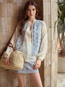 MOTF PREMIUM BEADED DETAIL VEST JACKET - Blue - View 1