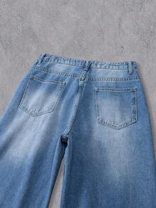 Manfinity Denimwave Herren einfarbige Jeans im täglichen Stil, schlichte blaue Cargo Jeans in weiter Passform mit Waschung, als Geschenk für Ehemann oder Freund - Blau - Übersicht 7