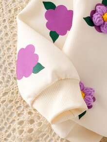 SHEIN Playful Pals Baby Mädchen Lässiges, süßes Sweatshirt Set, 3D gehäkelter Blume Muster Pullover und gestrickte Leggings, Herbst - Violett - Übersicht 5