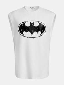 BATMAN X SHEIN Men Casual Bat Printed Tank Top For Summer, 2000s Style - White - View 4