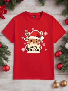 Manfinity RelaxMax Men's Christmas Reindeer Graphic T-Shirt, Suitable For Family Gatherings, Boyfriend/Husband Gift Christmas T Shirt Reindeer T Shirt - Red - View 1