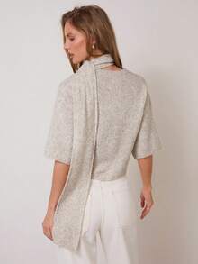 COSMINA Damen elegantes kurzärmliges Strick-Top mit Schleife, vielseitig für Pendeln & Büromode, Frühherbst - Kamelfarben - Übersicht 2