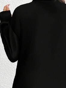 EMERY ROSE Plus Size Women Colorblock Striped Print Casual Minimalist Turtleneck Long T-Shirt,  Graphic Tees Women Oversized Ladies Black Long Sleeve Top Black Graphic Shirt Fashion Autumn Print Design,Flower/Spring/Summer/Vacation - Multicolor - View 3