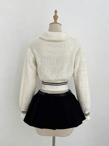 SHEIN Unity 1件女士杏色毛领开衫外套，休闲通勤冬季外套 - 杏色 - 查看 2