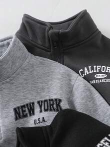 THE HAPPY LOOK 3pcs/Set Boys' Letter Graphic Soft Knit Crew Neck Long Sleeve Half-Zip Pullover Sweatshirt - Multicolor - View 5