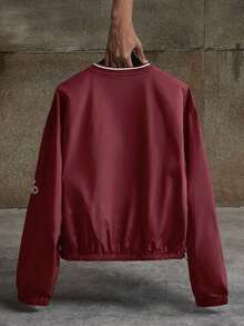 AXEPEAK 男士休闲运动V领字母刺绣卫衣，秋季款，长袖上衣 - 紅色 - 查看 2