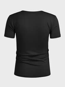 Manfinity VCAY Men's Knitted Casual Loose Solid Color Short Sleeve T-Shirt - Black - View 11