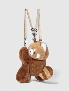 ROMWE Kawaii 可爱派对浣熊毛绒背包，动物造型卡通单肩斜挎包，大容量手机钱包，节日派对个性背包，女士化妆包，时尚校园背包，生日礼物 - 棕色 - 查看 1