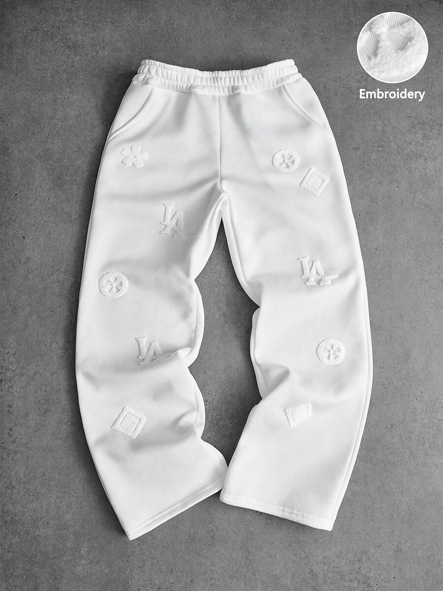 PAVTROS Manfinity Streetrush Men's Streetwear White Autumn Sweatpants,Retro Floral Embroidery Full-Print Design Track Pants For Work,Outdoor Music Festivals - White - View 1