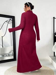 SHEIN EZwear Váy nữ cỡ lớn màu đỏ tía tối giản, giản dị - Màu Đỏ Sâu - Xem 2