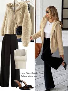 Chiquease 2025 Autumn & Winter New Arrival Women's Fleece Coat - Thickened Warm Hooded Design (With Adjustable Drawstring + Smooth Zipper Closure), Skin-Friendly Fleece Texture That Doesn't Shed, Versatile Outerwear For Office/Daily/Casual Occasions - Apricot - View 1
