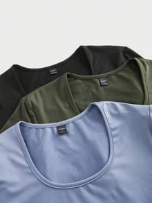 Manfinity VCAY Men's Knitted Casual Loose Solid Color Short Sleeve T-Shirt - Black - View 6