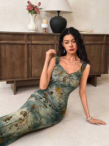 EastFlair Women's Elegant Floral Flocked Sleeveless Dress/Summer\Vacation\Wedding Guest Dress\Party - Green - View 1