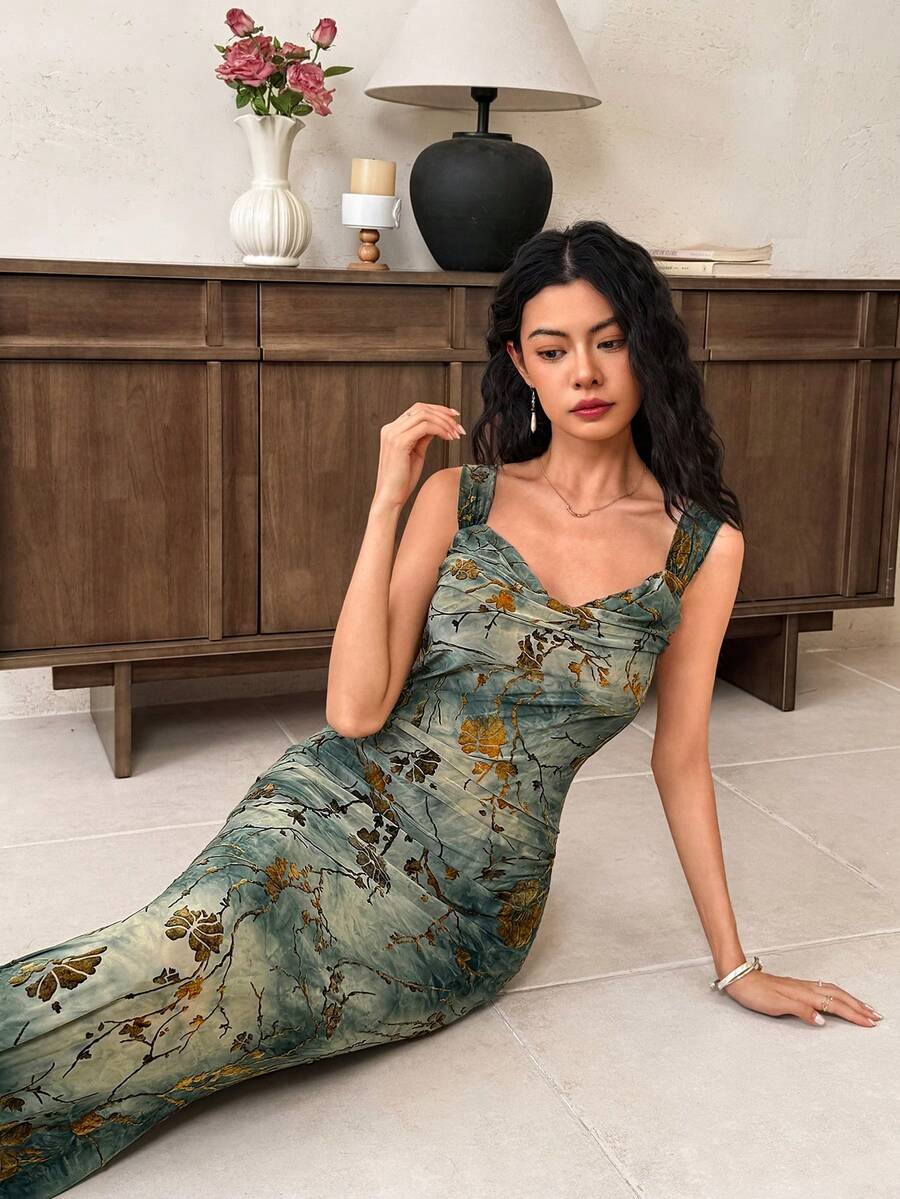 EastFlair Women's Elegant Floral Flocked Sleeveless Dress/Summer\Vacation\Wedding Guest Dress\Party - Green - View 1