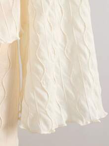 Teen Girls Apricot Solid Textured Knit Fabric Casual Vacation Button V-Neck Long Sleeve Cardigan And Mini Skirt 2-Piece Set, Suitable For Dates, Afternoon Tea, Beach, Cruise, City Vacation, All Seasons, Wedding, Music Festival Top And Skirt Set - Apricot - View 8