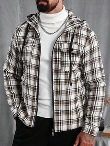 Manfinity Homme Chaqueta con capucha casual a cuadros para hombre, otoño